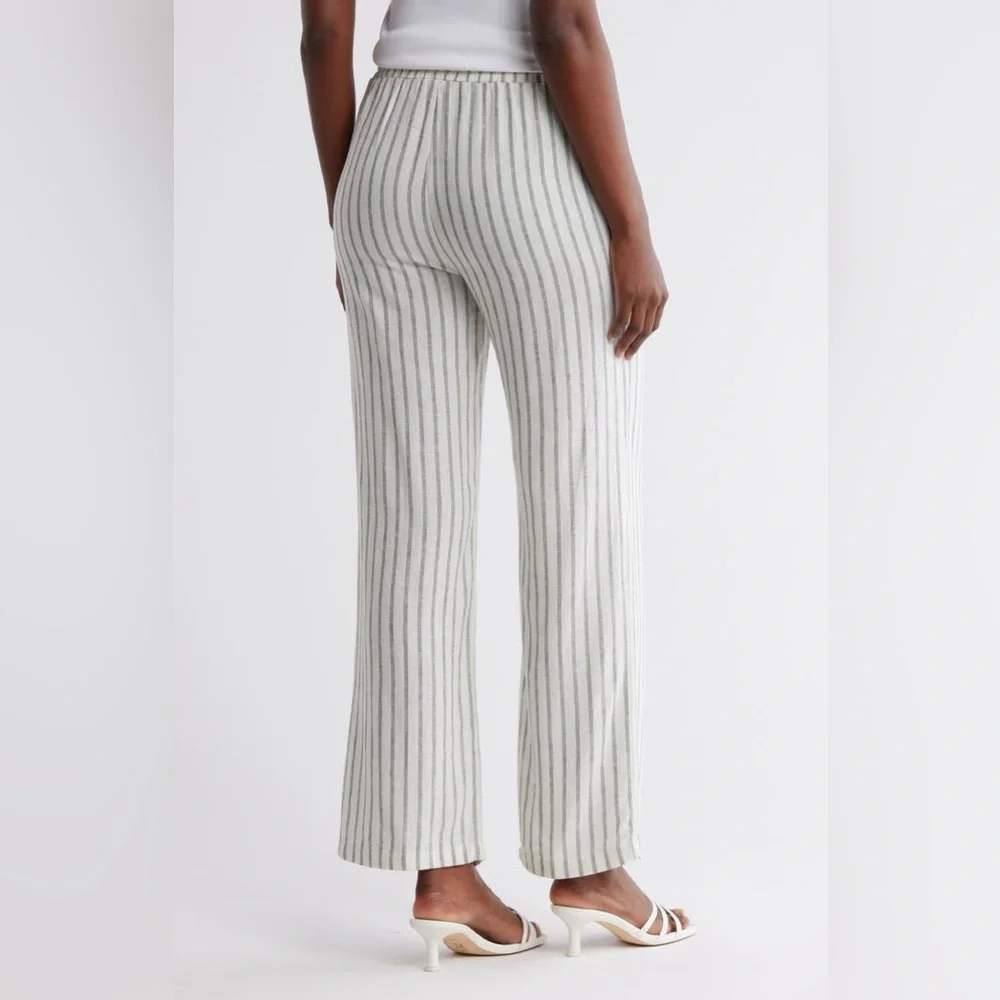 Ellen Tracy Linen Stripe Wide Leg Pants Women's Small White w/ Black pinstripes - Picture 9 of 15